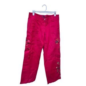 Vintage Johnny Was Embroidered Pink Wide Leg Pants Size Small